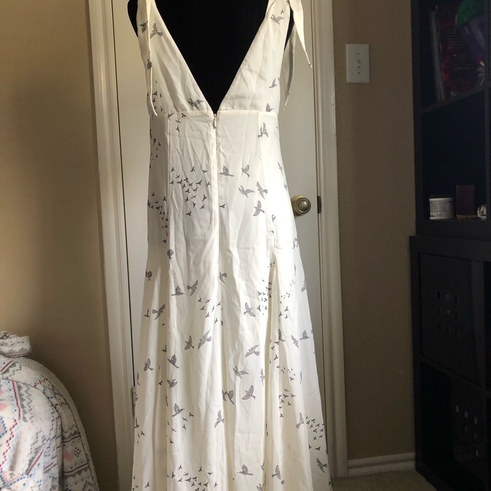 H&M White Maxi Dress with Gray Bird Print and Tie Straps - Picture 2 of 9